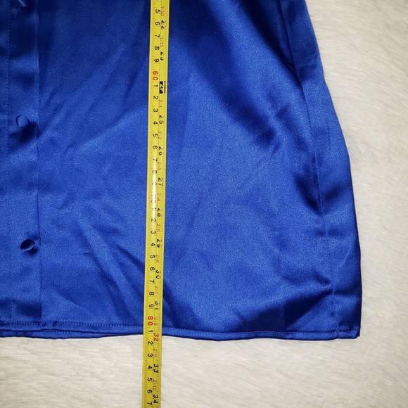 NWT Zara Sz M Satin Effect Blue Mini Dress Tie Front Long Sleeve Collared Deep V - Picture 15 of 15